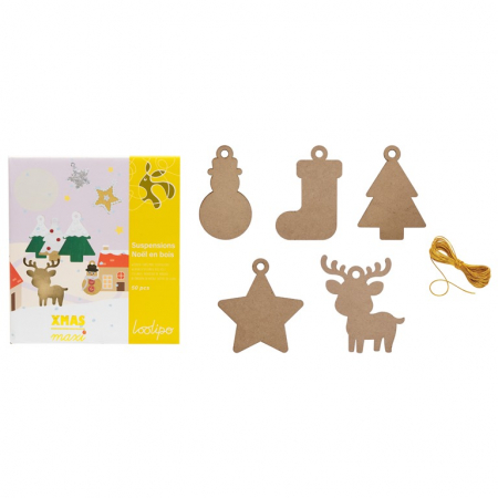 Seturi de creatie - Set de 50 de ornamente din lemn pentru decorat - Craciun
