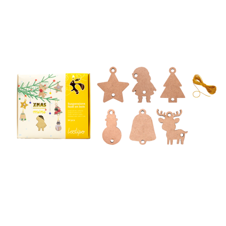 Seturi de creatie - Set de 54 de ornamente din lemn pentru decorat - Craciun