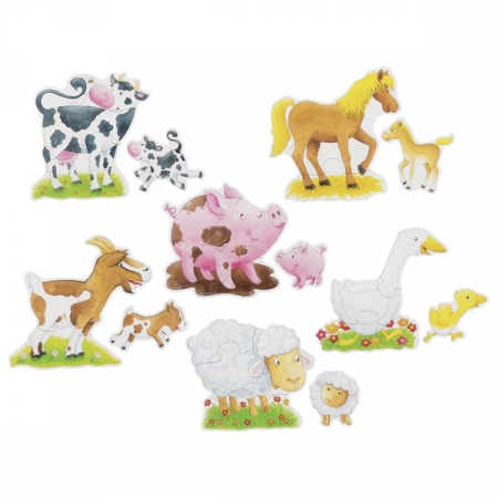 Puzzle-uri cu animale - set de 6 puzzle-uri- Animale si pui