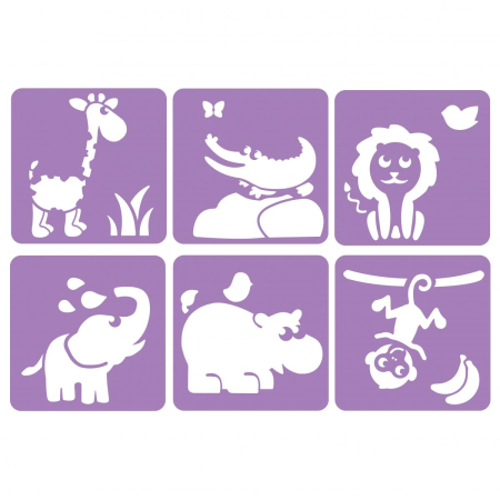 Sabloane - Set de 6 șabloane cu animale din savană, 14 x 14 cm