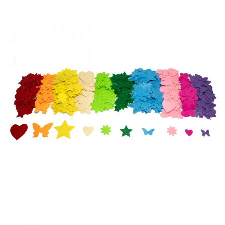 Art&Craft - Set de 600 de stickere colorate din fetru - Inimi, stele, fluturi, flori