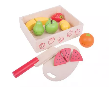 Meserii - Set de 7 fructe din lemn pentru feliat in ladita