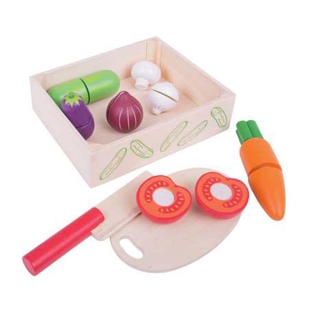 Bucatarie - Set de 7 legume din lemn pentru feliat in ladita