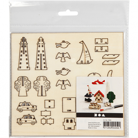 Puzzle-uri 3D - Set de 7 puzzle-uri 3D din lemn pentru decorat