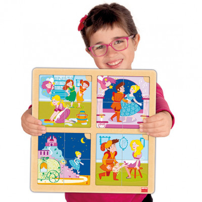 Puzzle-uri in set - Set de 8 puzzle-uri din lemn - „Cei trei purceluși” și „Cenușăreasa
