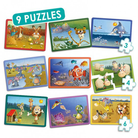 Puzzle-uri in set - Set de 9 puzzle-uri cu animale