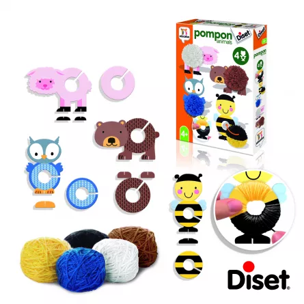 Seturi de creatie - Set de creatie cu 12 piese din carton si 5 gheme din lana - Animale