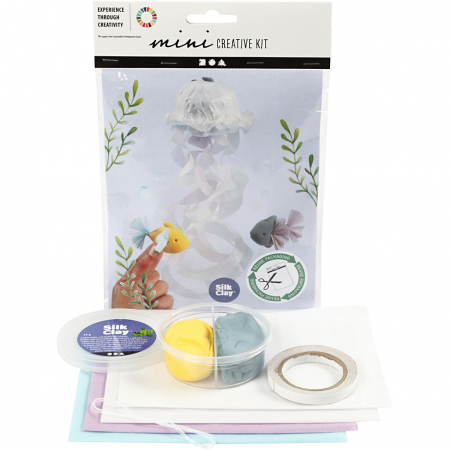 Seturi de creatie - Set de creatie cu plastilina si hartie de matase - Meduza si pestisori