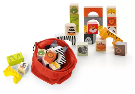 Cuburi de constructie - Set de cuburi de construit din lemn - Animale
