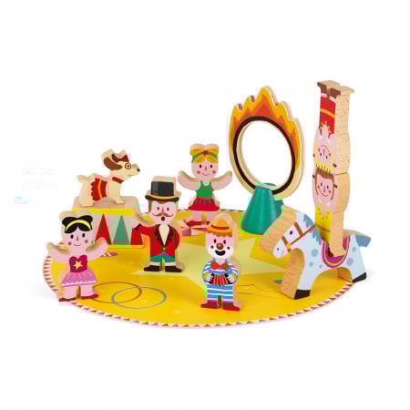 Decoruri, teatre, marionete - Set de joaca din lemn cu 1 decor si 10 figurine din lemn - La circ