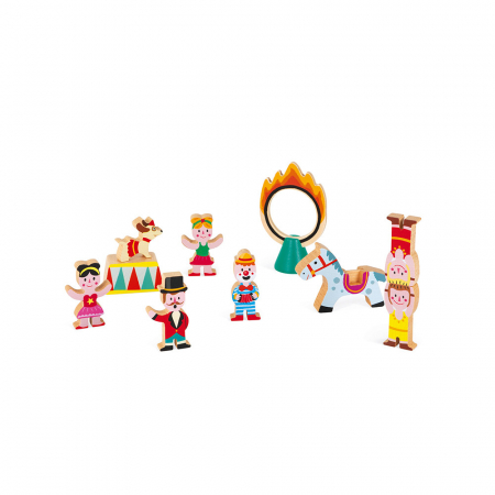 Set de joaca din lemn cu 1 decor si 10 figurine din lemn - La circ [2]