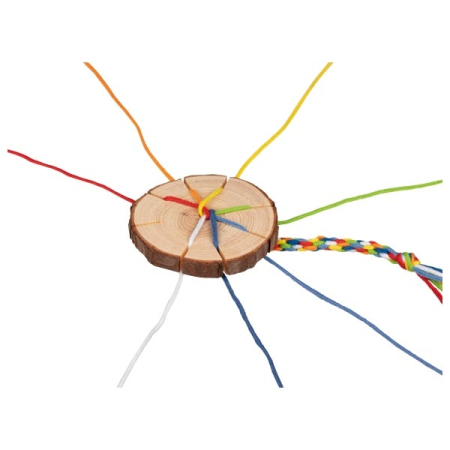 Seturi de creatie - Set pentru împletit brățări - Dosc din lemn și 7 fire colorate