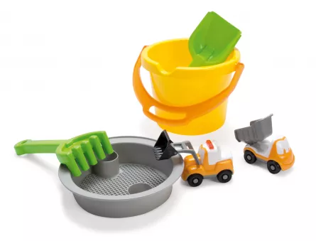 Jucarii outdoor - Set pentru nisip cu găletușă, greblă, lopată și 2 mașinuțe