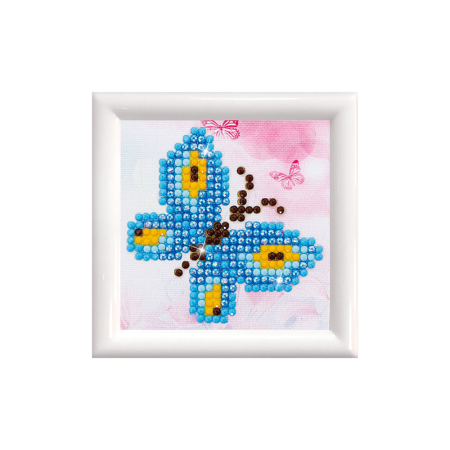 Art&Craft - Set tablou cu diamante si rama - Fluture albastru, 7 x 7 cm