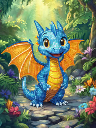 Art&Craft - Tablou cu diamante inramat - Micul dragon albastru, 40 x 30 cm