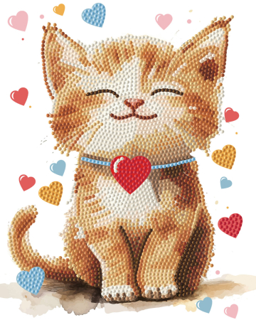 Art&Craft - Tablou cu diamante inramat - Pisicuta cu inimioare