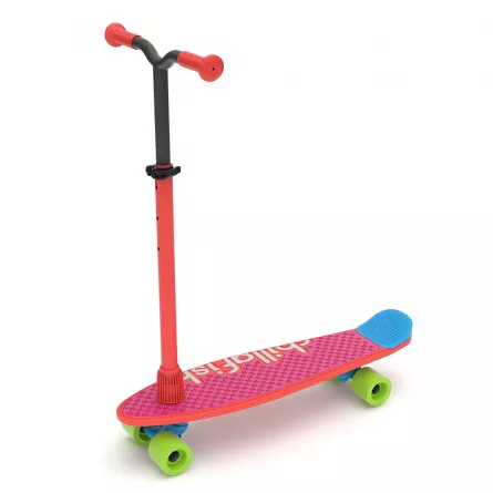 Miscare si coordonare - Trotineta si skateboard 2 in 1, cu 4 roti, maner rosu si 3 placi interschimbabile pentru baza - SkatieSkootie