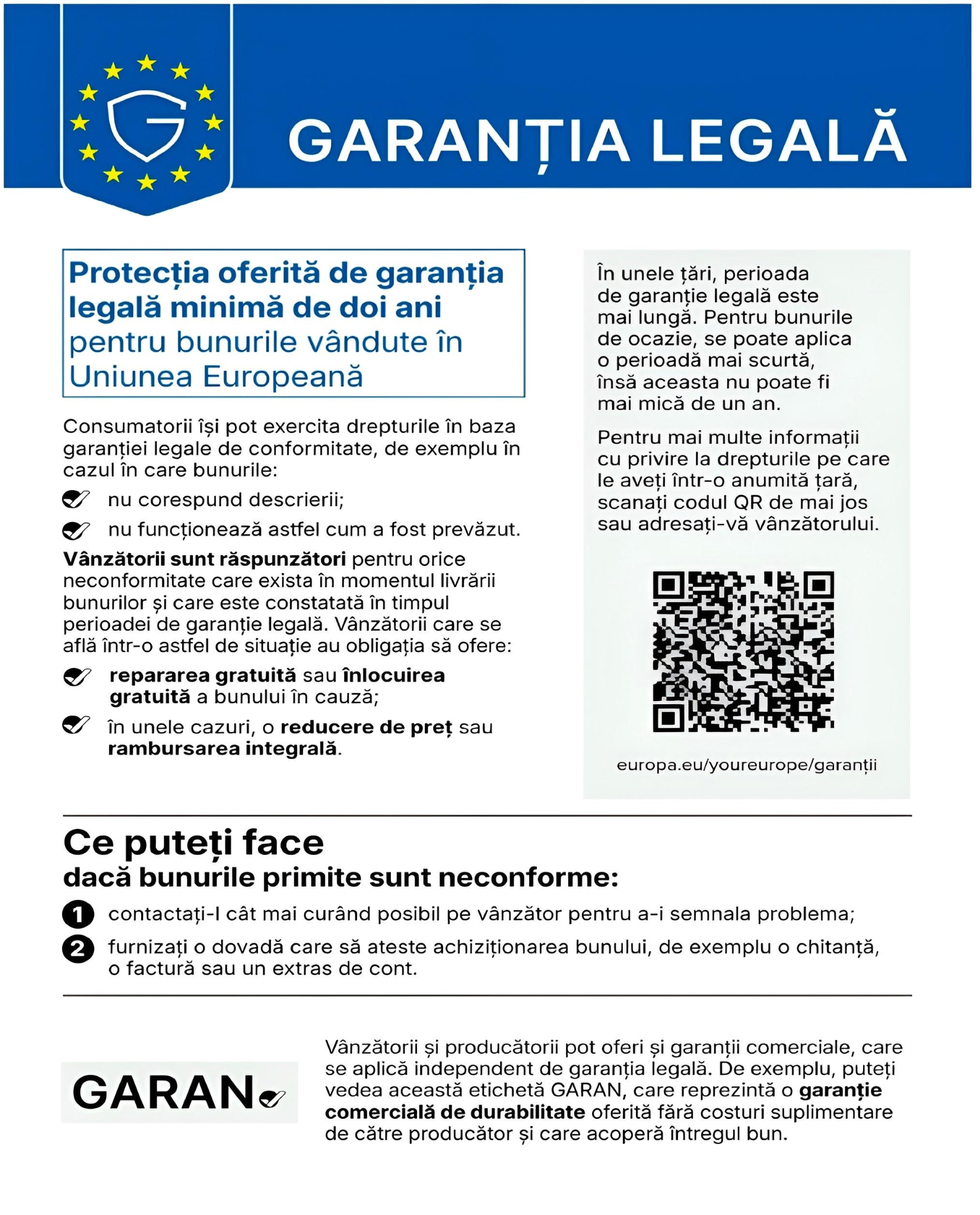Informare privind garanția legală de conformitate