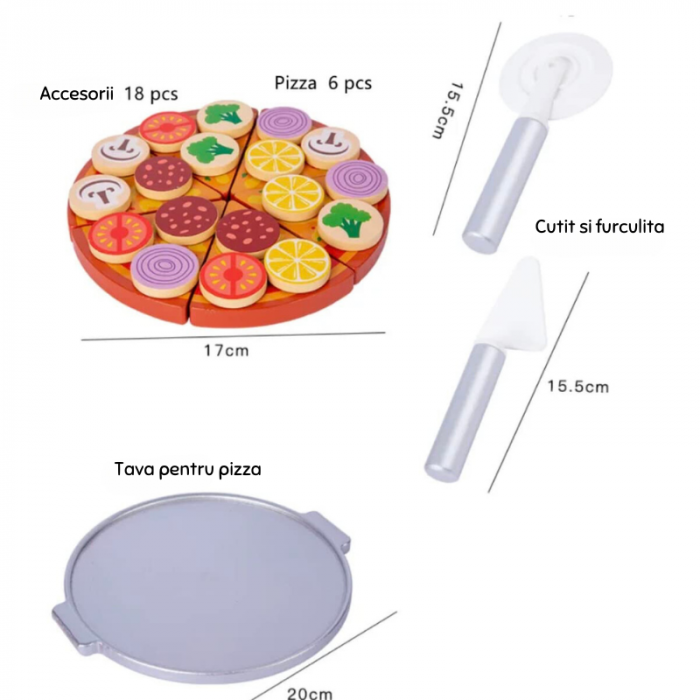Set Montessori din Lemn, Pizza cu Ingediente si Accesorii [7]