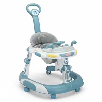 Premergator 3 in 1 cu Maner Parental, Volan si Sezut Reglabil, Pliabil, 6 Roti Silentioase, cu Maner de Impins, ALBASTRU [3]