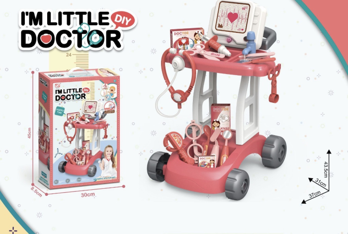Set de Joaca Doctor pentru Copii cu Carucior Medical, Lumini, Sunete si Instrumente Medicale, Roz [3]