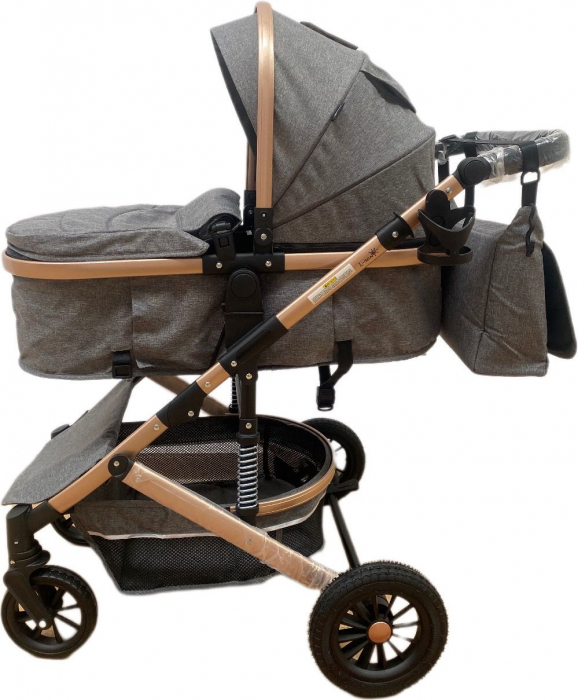 Carucior copii 3 in 1 – landou, scoica, sport - Gri [4]