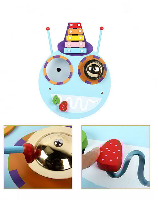 Busy Board din Lemn cu 4 placi si 12 Activitati, Omida Colorata [10]