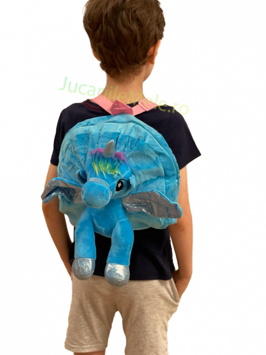 Rucsac din plus de tip ghiozdanel pentru copii Albastru cu Unicorn Vesel [3]