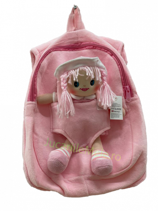 Rucsac din plus de tip ghiozdanel pentru copii Roz cu Papusa Zambitoare [3]