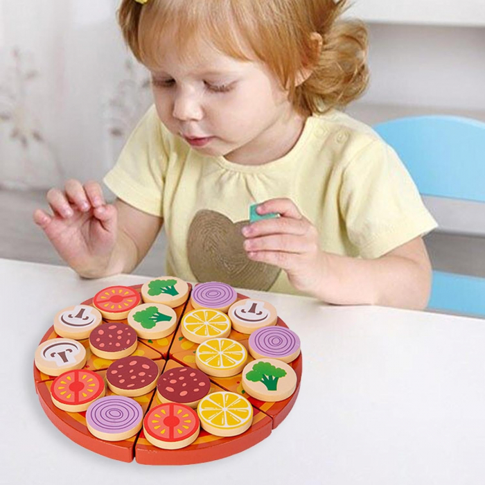 Set Montessori din Lemn, Pizza cu Ingediente si Accesorii [1]