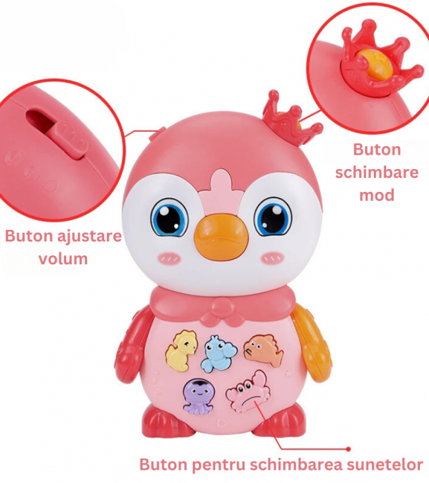 Jucarie Interactiva pentru Bebelusi cu Lumini si Sunete, Pinguinul Regal [3]