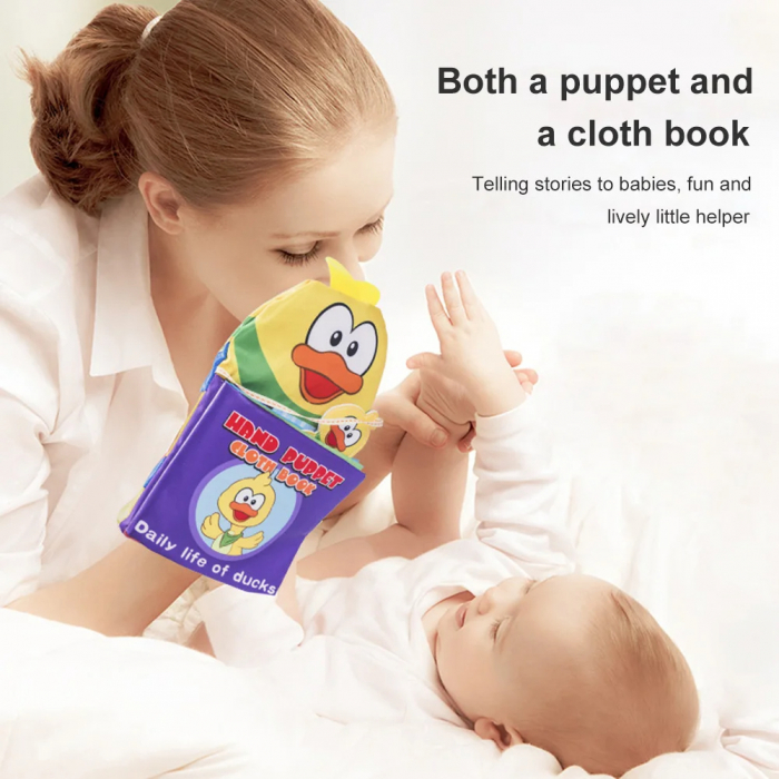 Jucarie Bebe 2 in 1 din Material Textil, Carticica Educativa si Marioneta, Ratusca Povestitoare [4]