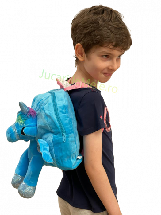 Rucsac din plus de tip ghiozdanel pentru copii Albastru cu Unicorn Vesel [2]