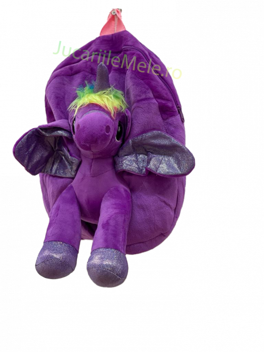 Rucsac din plus de tip ghiozdanel pentru copii Mov cu Unicorn Voios [3]