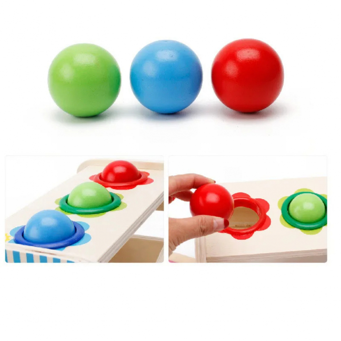 Jucarie Montessori din Lemn Multifunctionala cu Ciocan, Bile si Xilofon [4]