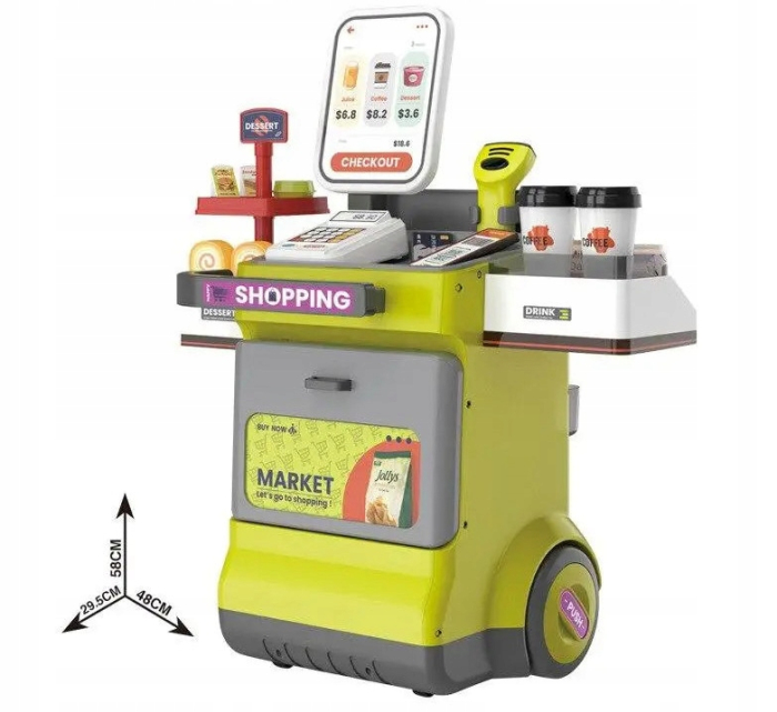 Supermarket de Jucarie pentru Copii, Set 48 Piese, Casa de Marcat, Scanner cu Lumini si Sunete, Verde [3]