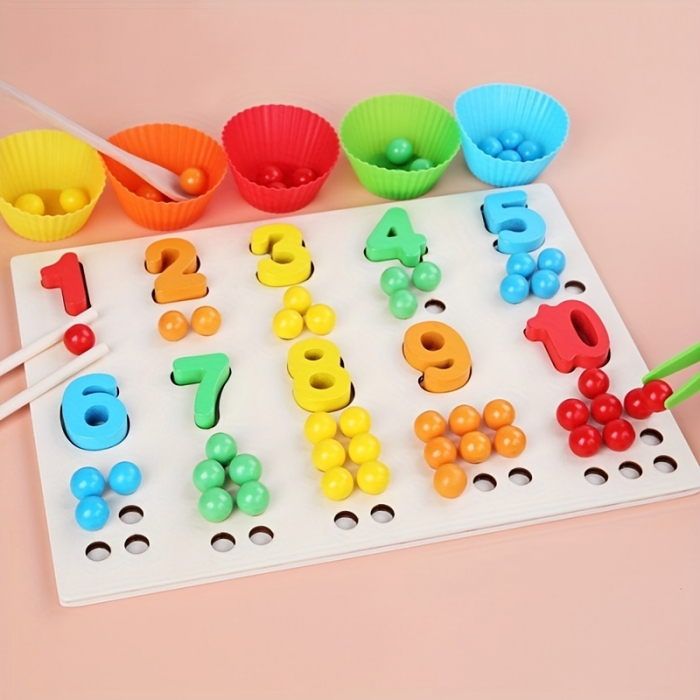 Joc din Lemn Montessori de Sortare cu 55 de Bile Colorate [4]