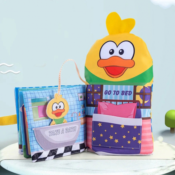 Jucarie Bebe 2 in 1 din Material Textil, Carticica Educativa si Marioneta, Ratusca Povestitoare [2]