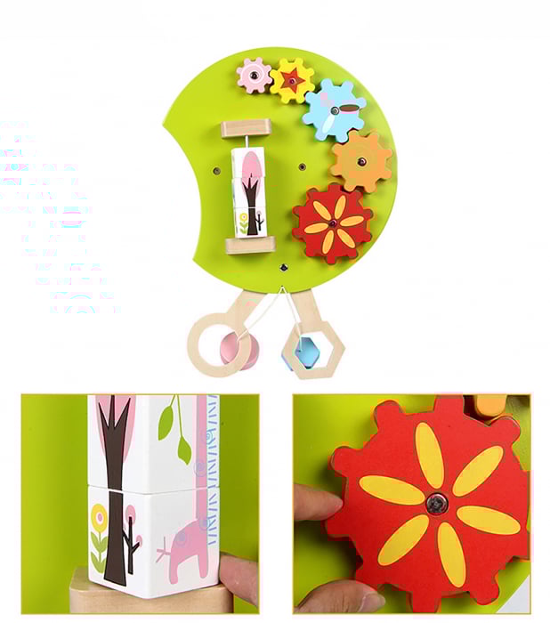Busy Board din Lemn cu 4 placi si 12 Activitati, Omida Colorata [9]