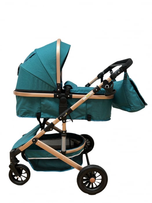 Carucior copii 3 in 1 – landou, scoica, sport - Turcoaz [5]