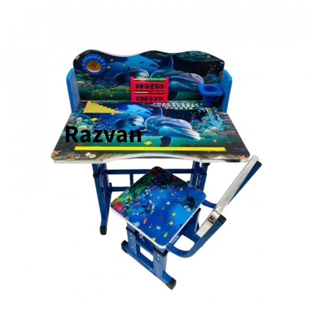 Birou Personalizat pentru Copii, Inaltime Ajustabila, MDF - Model Delfini [1]