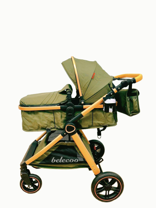 Carucior 2 in 1 cu Landou, Geanta Inclusa, Cadru de Aluminiu, Roti Pivotante 360 si Suport Pahar, 0-36 Luni, VERDE [7]