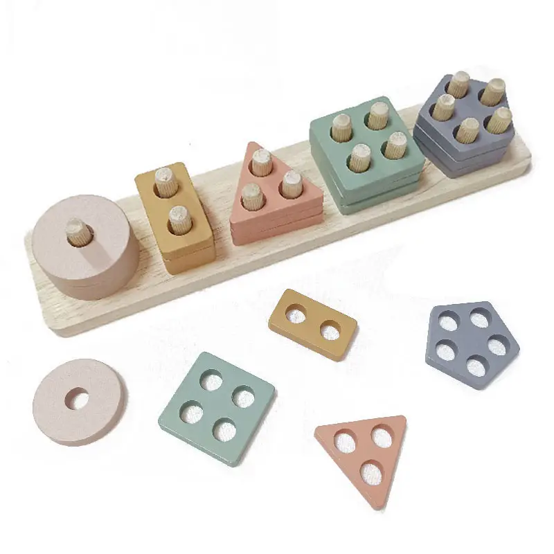 Joc de Sortat Forme Geometrice din Lemn pe 5 Coloane [4]