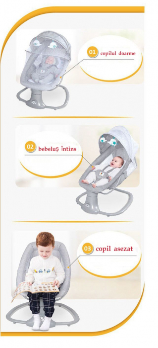 Leagan Bebelusi 3 in 1 cu 5 Nivele de Ajustare a Vitezei si Leganare - Roz Pastel [4]