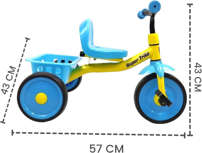 Tricicleta pentru Copii cu Cadru din Otel si Pedale, Jucarie de Exterior, Scaun Ergonomic si Cos Depozitare Spate, ALBASTRU/GALBEN [4]