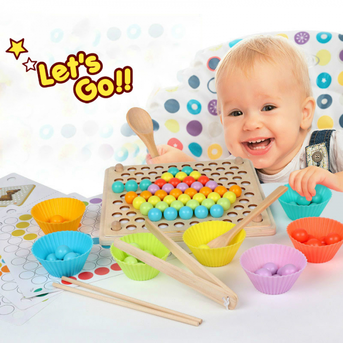 Joc de Îndemânare - Sortare și Asociere a Culorilor Bilelor Montessori [1]
