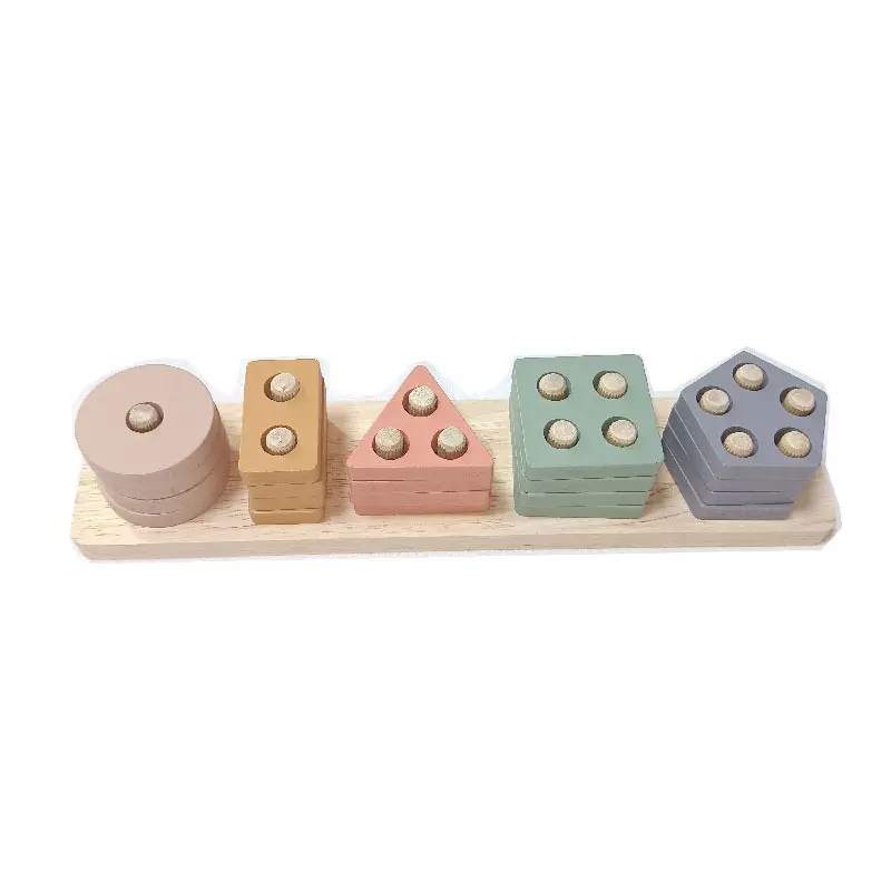 Joc de Sortat Forme Geometrice din Lemn pe 5 Coloane [1]