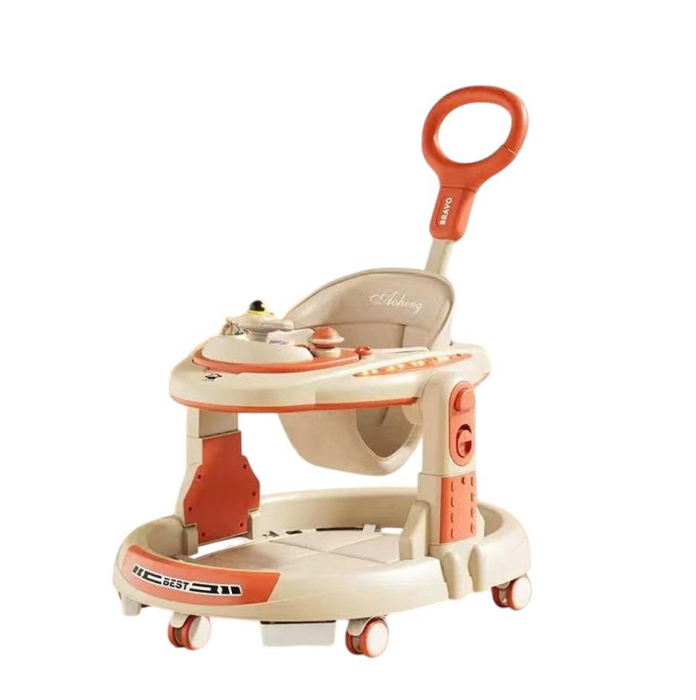 Premergator Multifunctional 4 in 1, cu Maner de Impins, Centru de Activitati cu Lumini, Muzica si Tavita Gustari, PORTOCALIU [2]