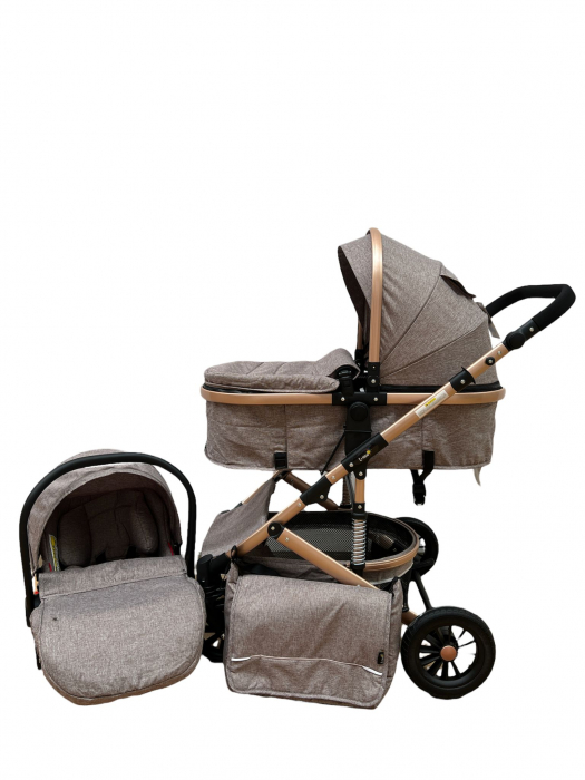 Carucior copii 3 in 1 – Landou, Scoica, Sport - Bej [7]