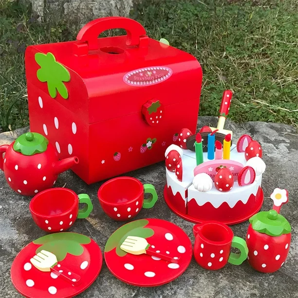 Set Strawberry Servire Ceai cu Tort Aniversar, Rosu [1]